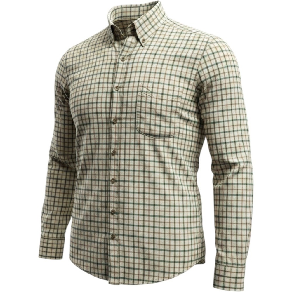 Viyella Men's Cotton Wool Blend Tattersall Check Button Down Shirt Green Tan L